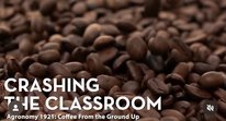 coffee beans with white letters reading CRASHING THE CLASSROOM.